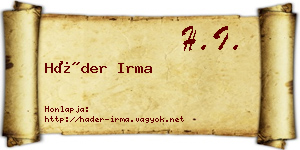 Háder Irma névjegykártya